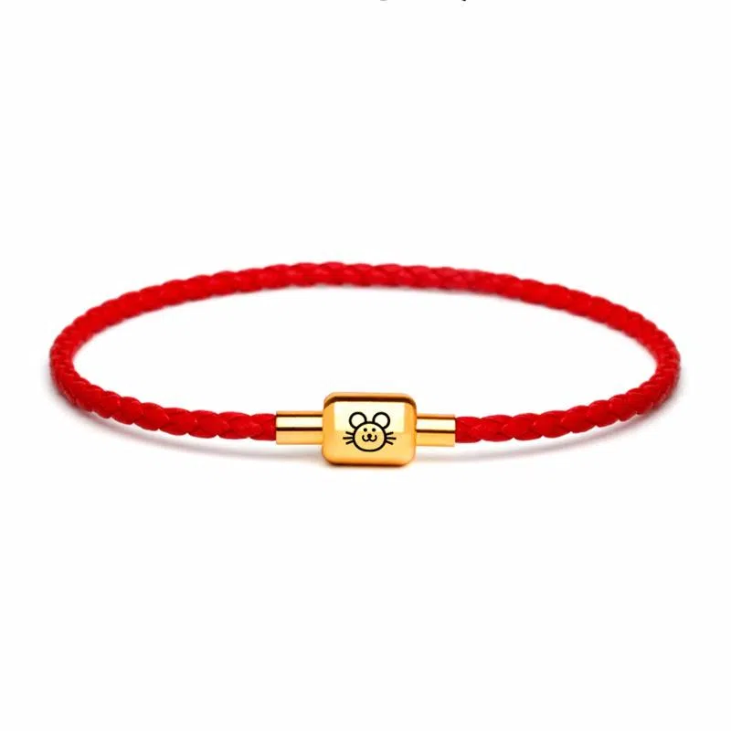灰鱼 十二生肖红绳新中式国潮风本命年太岁年简约手工编织手绳蛇年红色黑色金色小众高级感转运珠好运 牛皮革 手链 男女同款情侣款