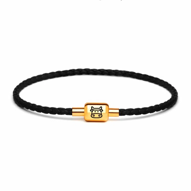 灰鱼 十二生肖红绳新中式国潮风本命年太岁年简约手工编织手绳蛇年红色黑色金色小众高级感转运珠好运 牛皮革 手链 男女同款情侣款