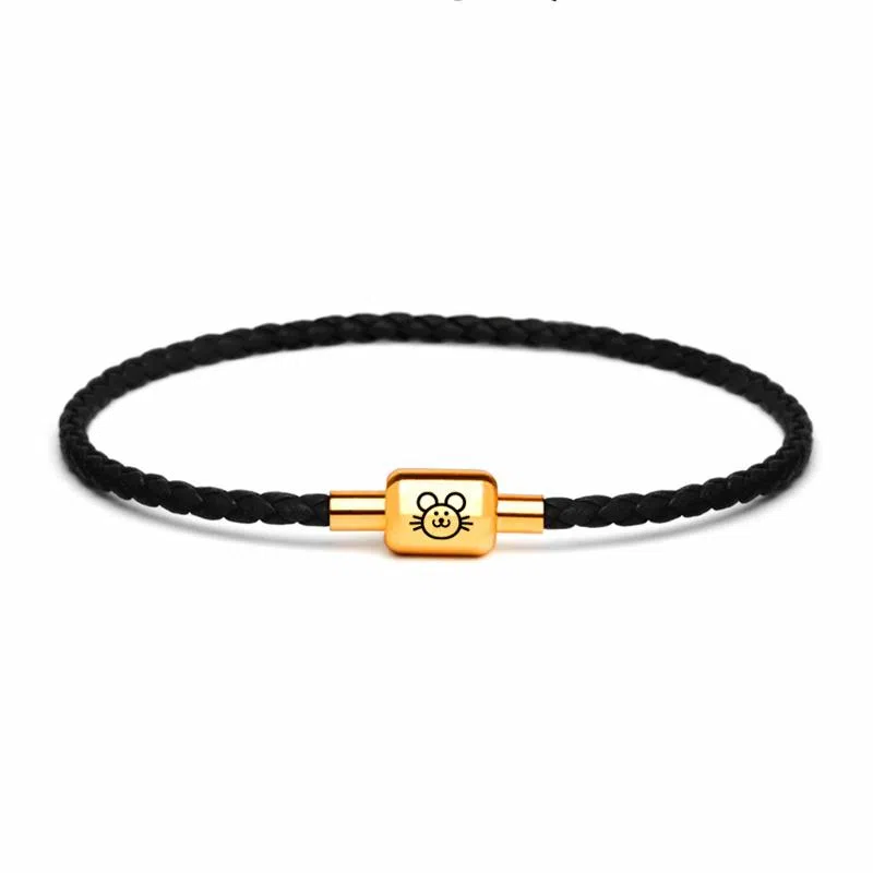 灰鱼 十二生肖红绳新中式国潮风本命年太岁年简约手工编织手绳蛇年红色黑色金色小众高级感转运珠好运 牛皮革 手链 男女同款情侣款