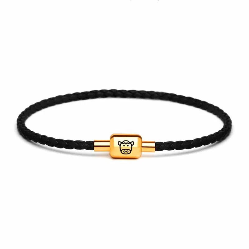 灰鱼 十二生肖红绳新中式国潮风本命年太岁年简约手工编织手绳蛇年红色黑色金色小众高级感转运珠好运 牛皮革 手链 男女同款情侣款