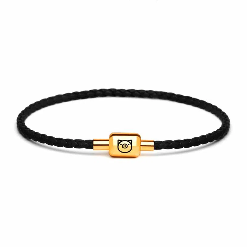 灰鱼 十二生肖红绳新中式国潮风本命年太岁年简约手工编织手绳蛇年红色黑色金色小众高级感转运珠好运 牛皮革 手链 男女同款情侣款