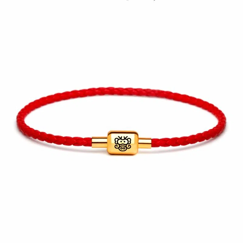 灰鱼 十二生肖红绳新中式国潮风本命年太岁年简约手工编织手绳蛇年红色黑色金色小众高级感转运珠好运 牛皮革 手链 男女同款情侣款