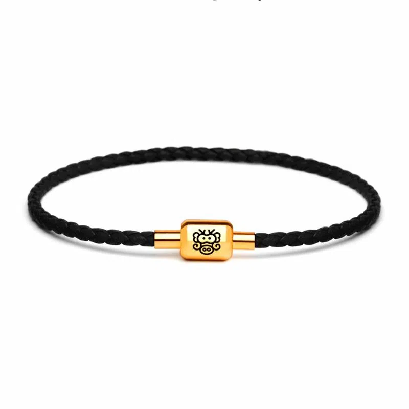 灰鱼 十二生肖红绳新中式国潮风本命年太岁年简约手工编织手绳蛇年红色黑色金色小众高级感转运珠好运 牛皮革 手链 男女同款情侣款