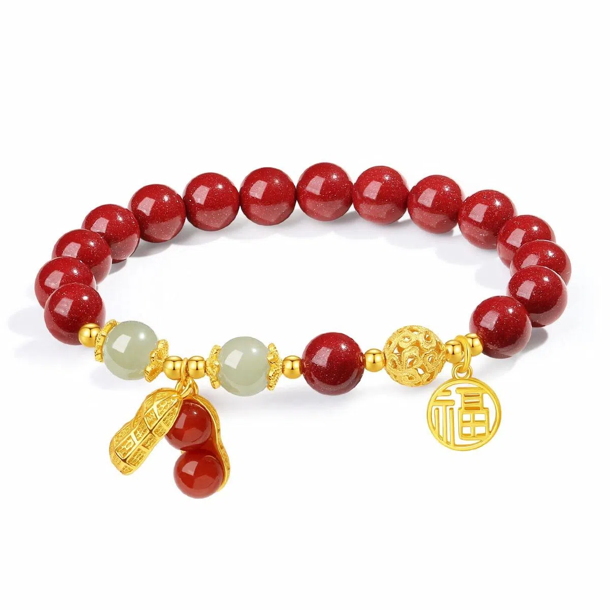 【普陀山官方已过香】 普陀山文创 好事花生本命年红八方来财 平安顺遂蛇年新中式貔貅转运珠平安扣福气满满#好运 朱砂 手串 男女同款情侣款