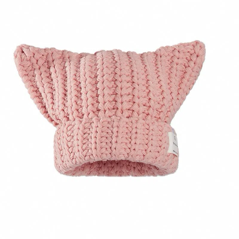 氧气樱桃 秋冬猫耳朵系球毛线可爱保暖甜酷护耳大头围 腈纶 绒线帽 男女同款情侣款