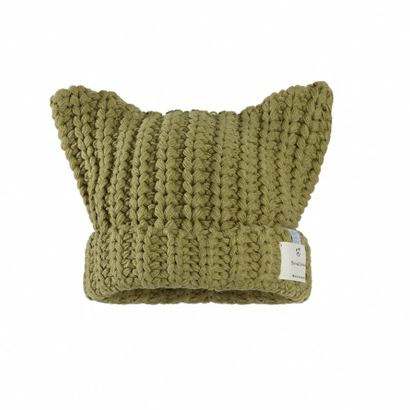 氧气樱桃 秋冬猫耳朵系球毛线可爱保暖甜酷护耳大头围 腈纶 绒线帽 男女同款情侣款