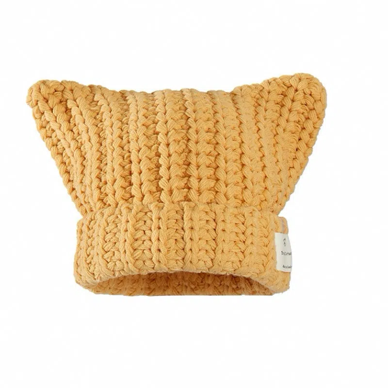 氧气樱桃 秋冬猫耳朵系球毛线可爱保暖甜酷护耳大头围 腈纶 绒线帽 男女同款情侣款