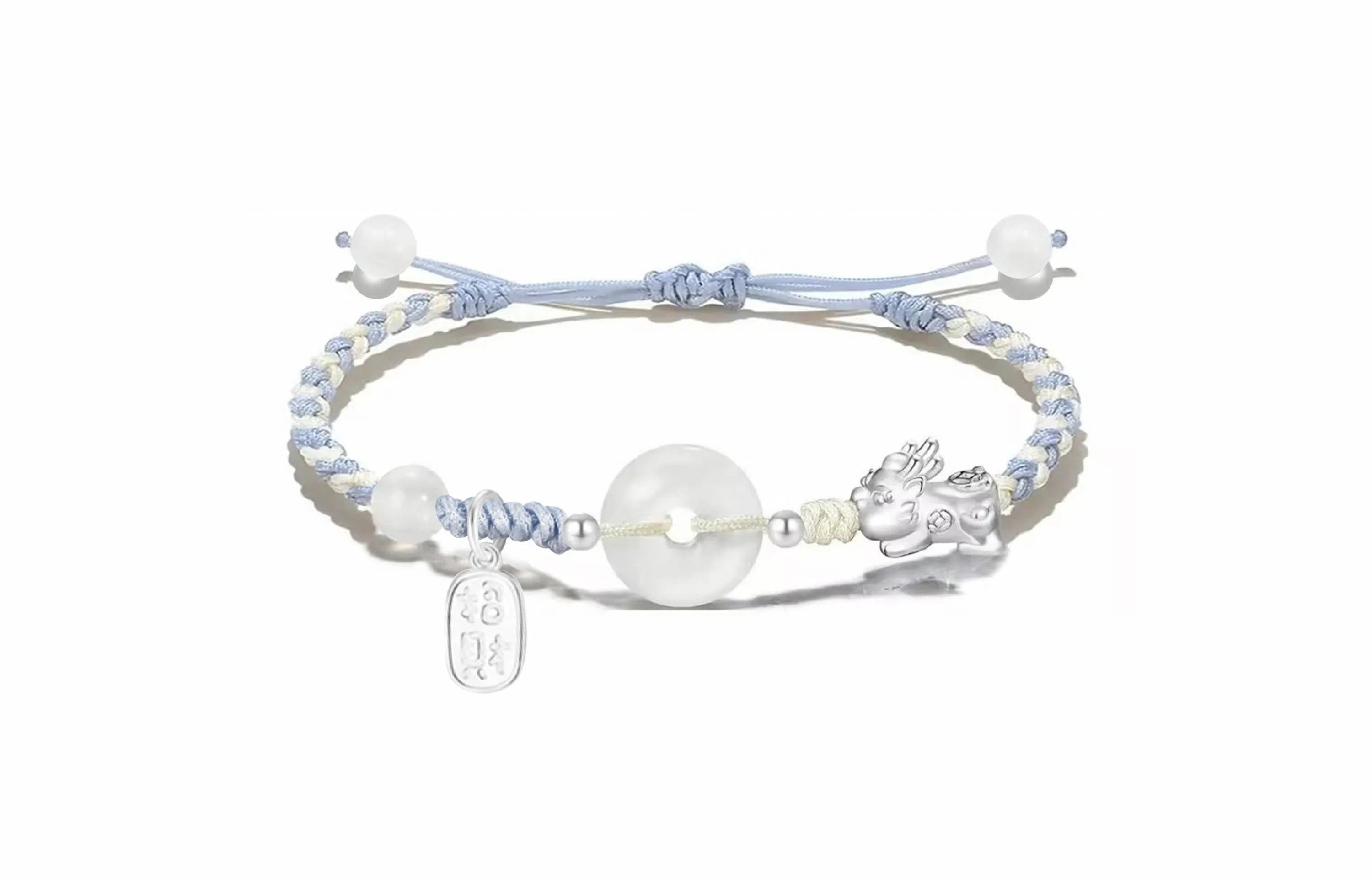 中国珠宝 招财平安扣手绳 新中式国潮转运纳福吞金兽优雅精致简约日常手工编织貔貅手饰 玉髓 手链 男女同款情侣款