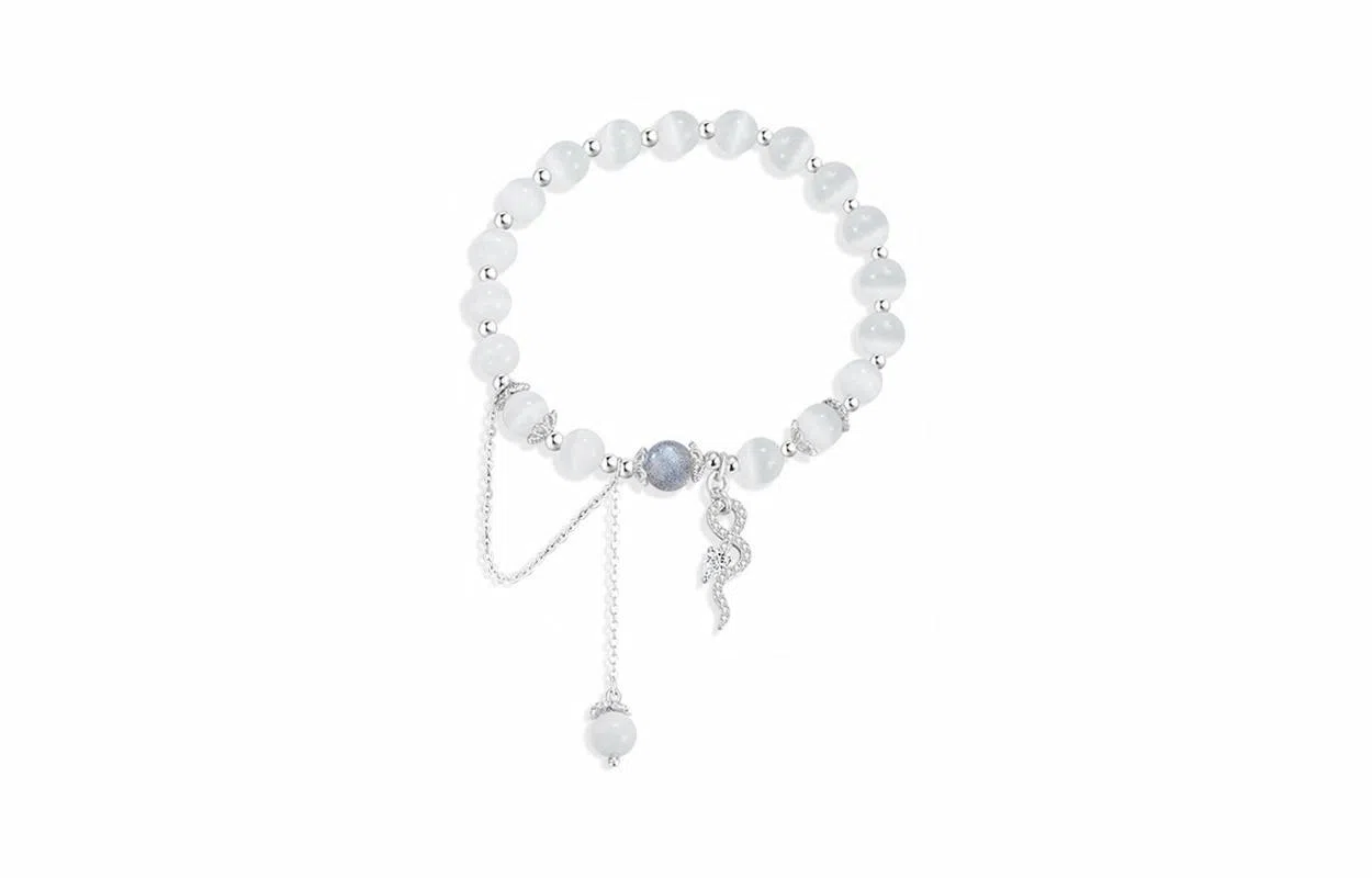 牧言 相柳灵蛇 复古清冷气质简约小众设计高级感 光面立体闪耀水滴交织缠绕生肖蛇形悬挂流苏串珠手饰 好运 琉璃 手串 女款