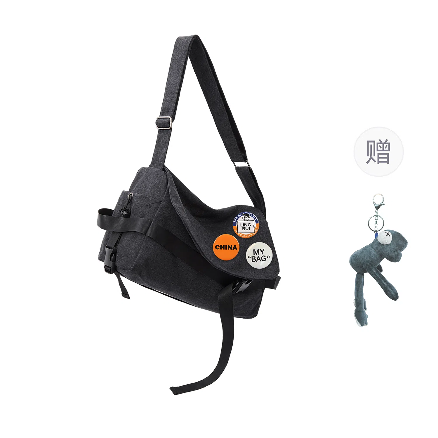 TAKITAKI Canvas Messenger Bag Black/Grey