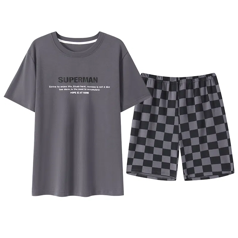 夏芬妍 简约休闲舒适时尚圆领家居服亲肤宽松短袖短裤可外穿睡衣套装 男款 灰色