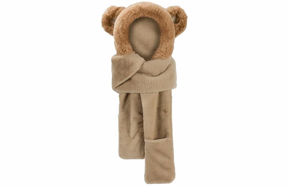 优幽兰 东北加绒加厚毛绒帽围巾一体式手套百搭时尚防风防寒休闲保暖护耳小众 聚酯纤维 斗篷帽 女款