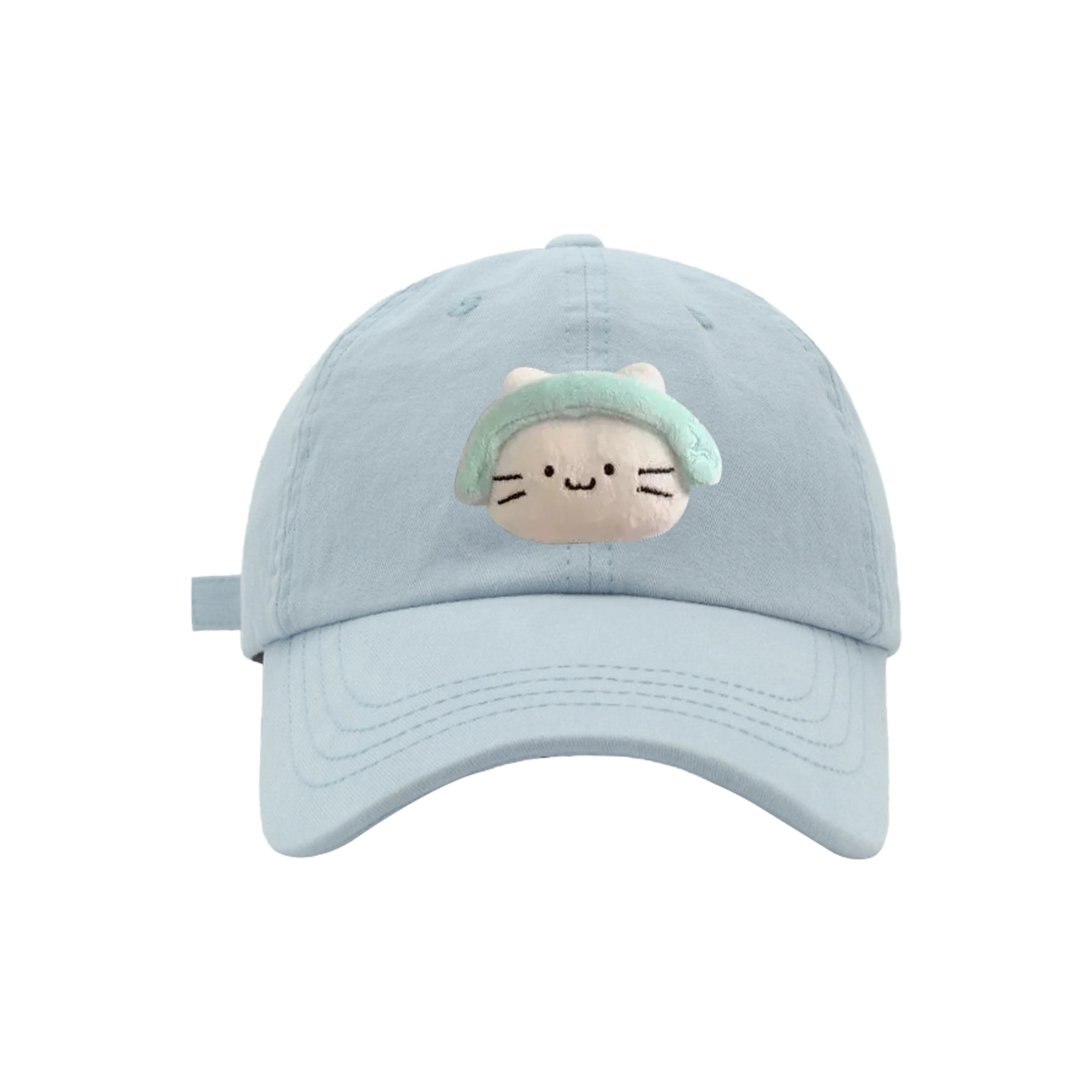 立体耳机猫咪刺绣韩版时尚甜美百搭休闲防晒遮阳 涤纶 鸭舌帽 男女同款情侣款