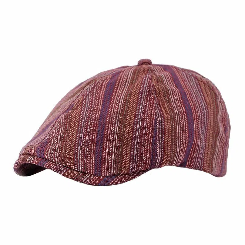 优莲茵 日系古着彩色条纹前进 复古百搭显脸小反戴 棉 贝雷帽 女款