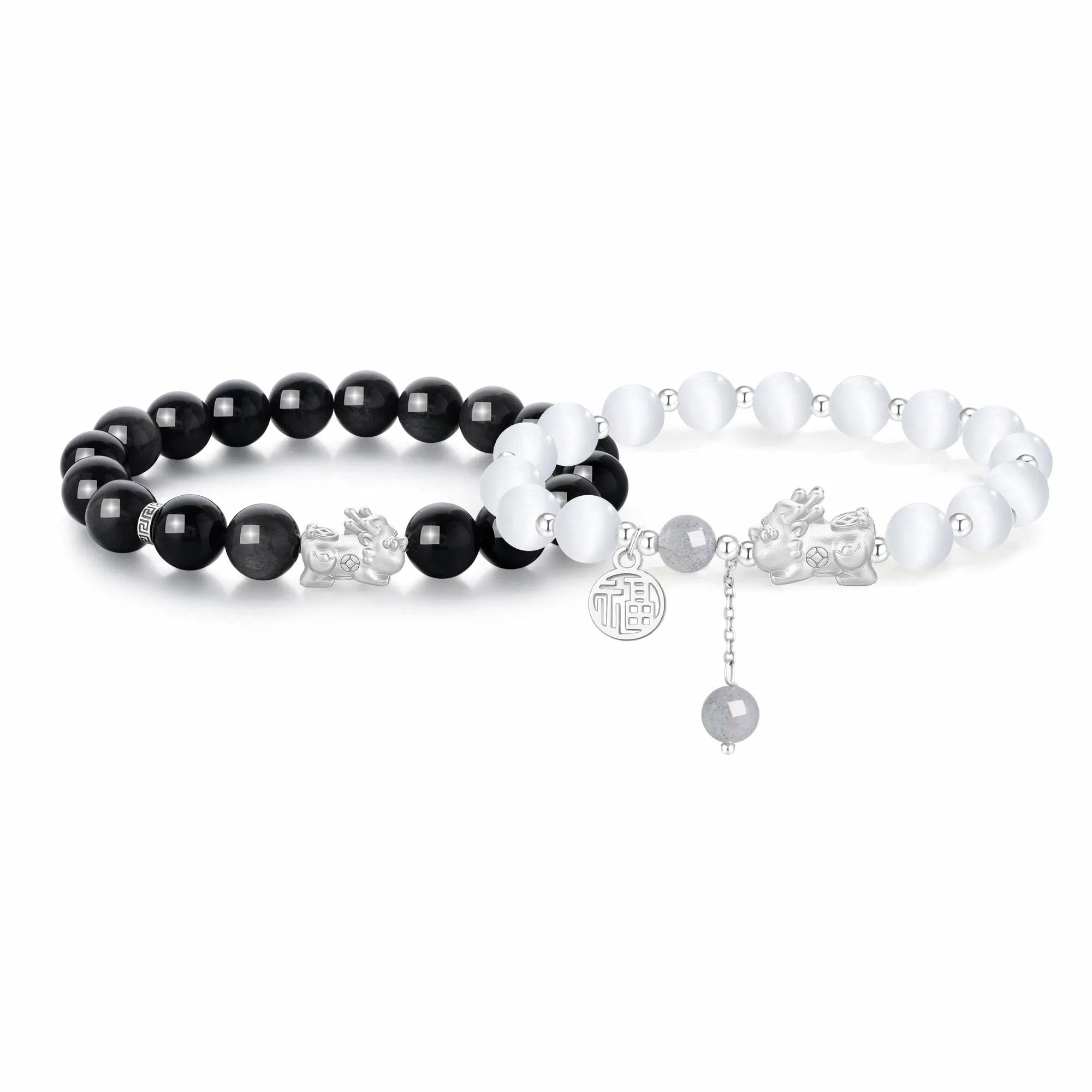 老凤祥 百福貔貅 国潮新中式复古高级感轻奢大牌小众简约 礼盒 玻璃猫眼 手链 男女同款情侣款