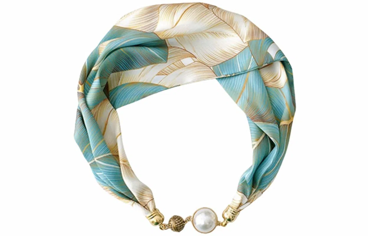 优幽兰 韩版高级感珍珠磁扣优雅领巾小众设计感精致时尚百搭简约个性气质轻奢清新淡雅薄复古 丝巾 女款