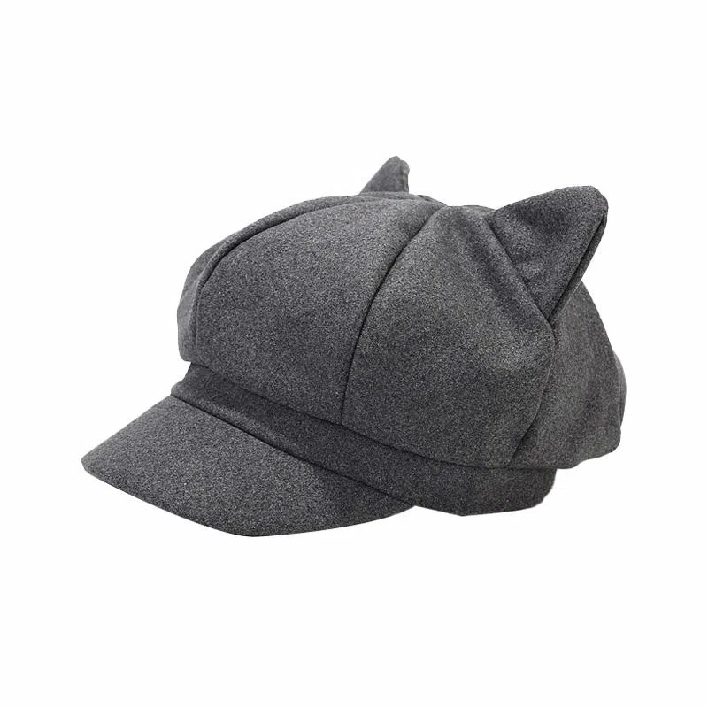 祎步康 创意可爱猫耳朵网红八角帽 英伦复古纯色画家帽潮 棉涤 贝雷帽 男女同款情侣款