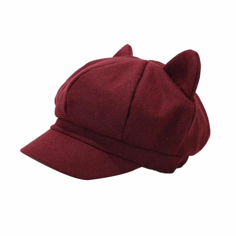 祎步康 创意可爱猫耳朵网红八角帽 英伦复古纯色画家帽潮 棉涤 贝雷帽 男女同款情侣款
