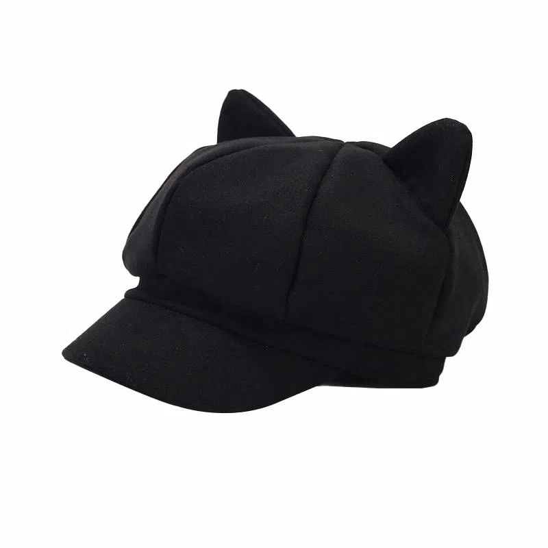 祎步康 创意可爱猫耳朵网红八角帽 英伦复古纯色画家帽潮 棉涤 贝雷帽 男女同款情侣款