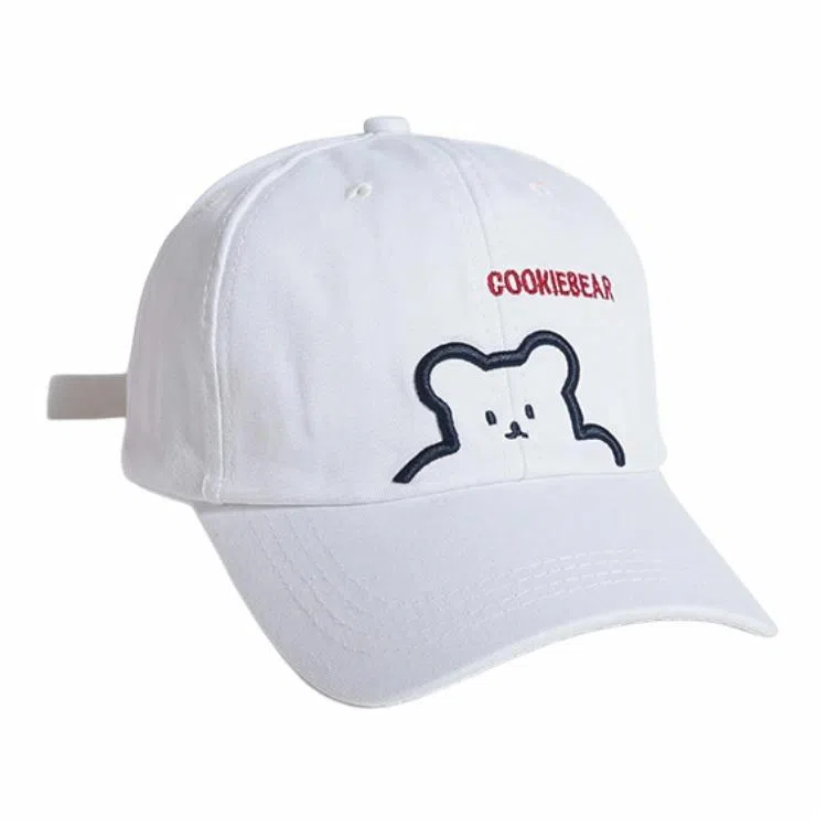 优莲茵 简约创意小熊刺绣字母米色 休闲遮阳 棉 鸭舌帽 男女同款情侣款