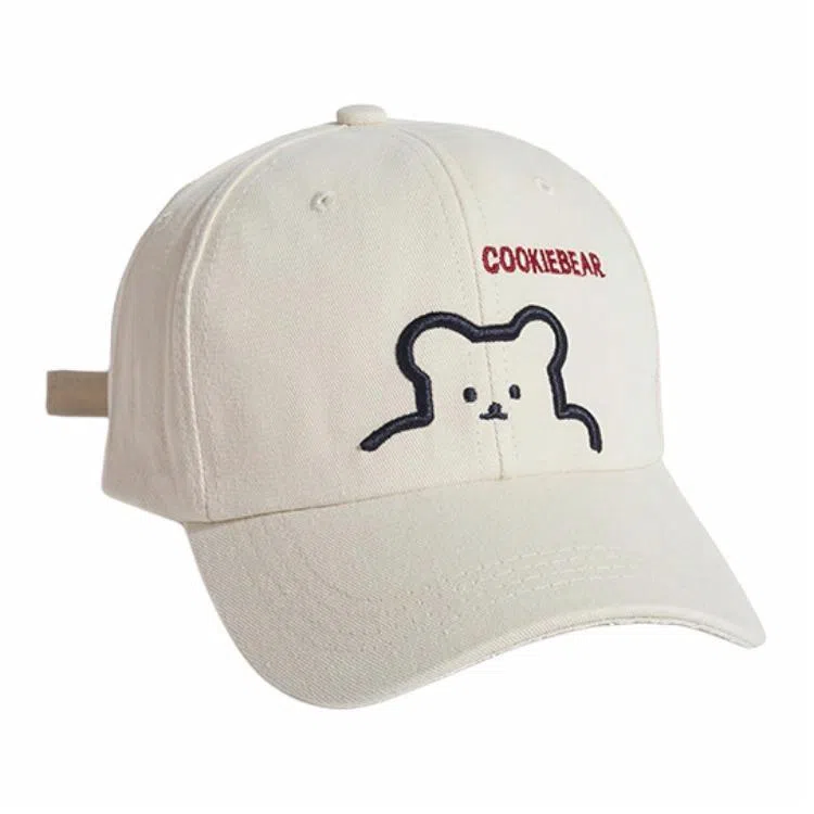 优莲茵 简约创意小熊刺绣字母米色 休闲遮阳 棉 鸭舌帽 男女同款情侣款