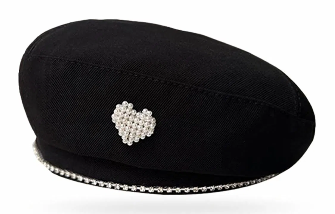 优幽兰 韩版显脸小爱心装饰防风防寒英伦加厚保暖 贝雷帽 女款