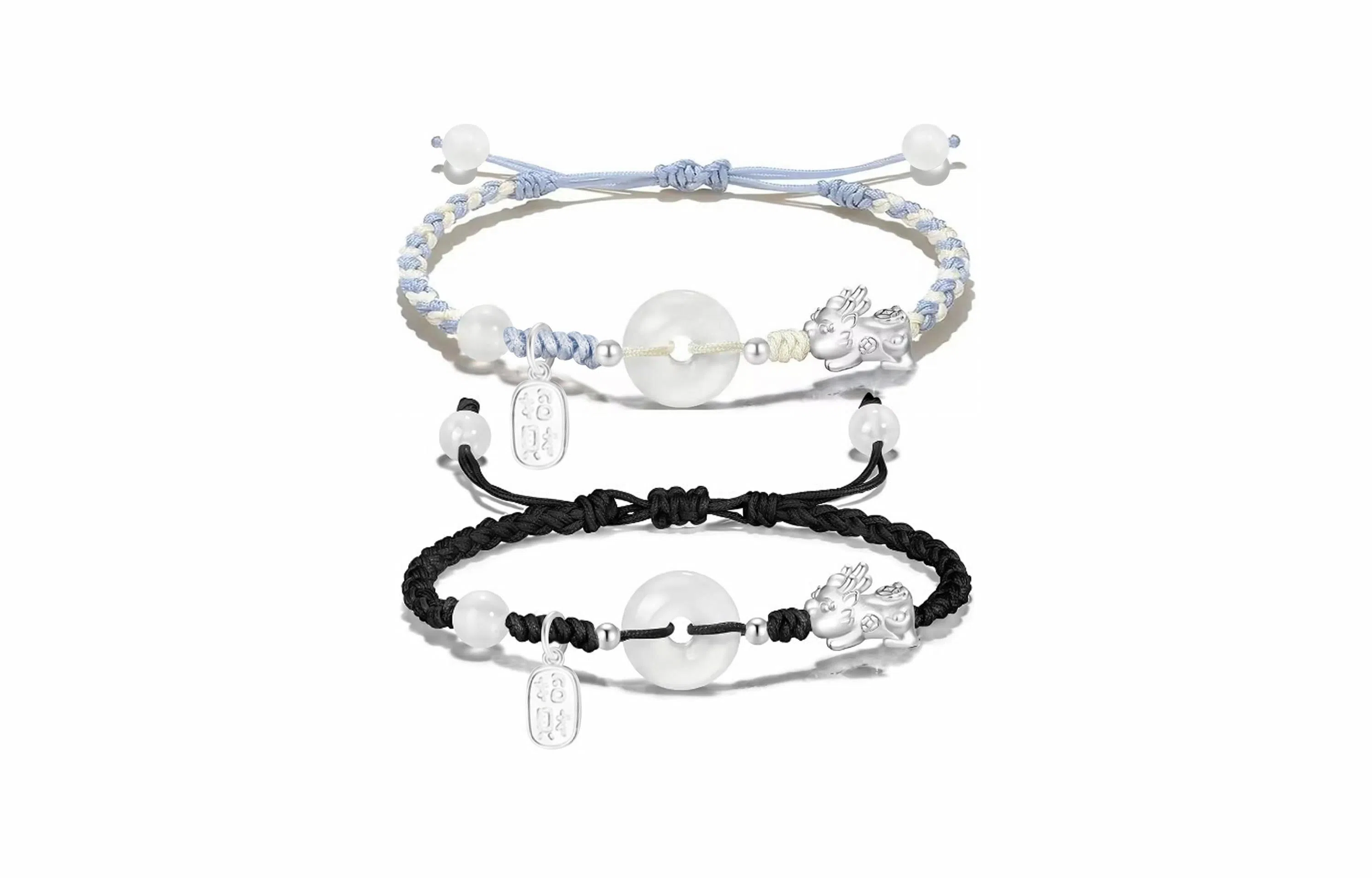 中国珠宝 招财平安扣手绳 新中式国潮转运纳福吞金兽优雅精致简约日常手工编织貔貅手饰 玉髓 手链 男女同款情侣款