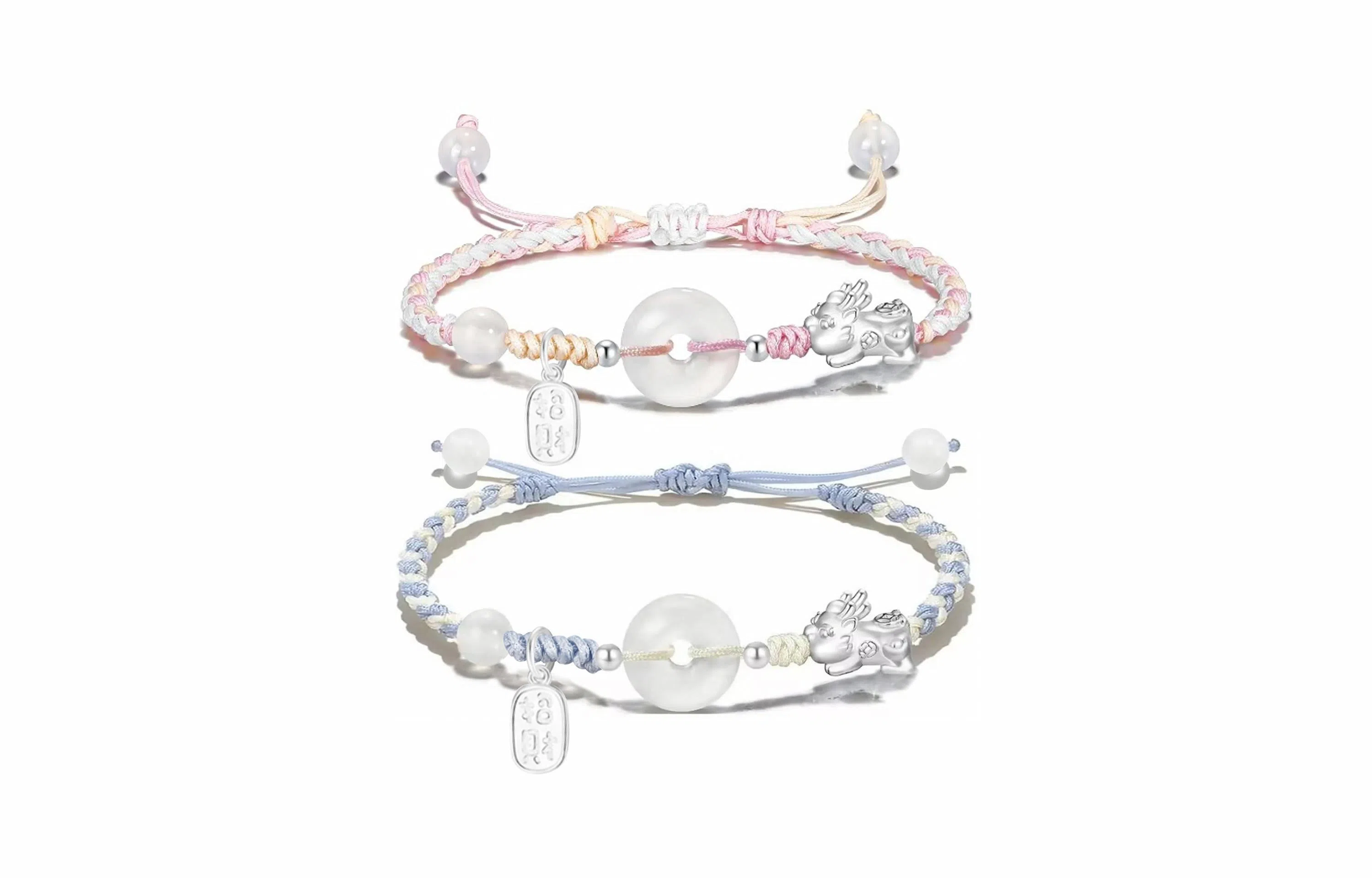 中国珠宝 招财平安扣手绳 新中式国潮转运纳福吞金兽优雅精致简约日常手工编织貔貅手饰 玉髓 手链 男女同款情侣款