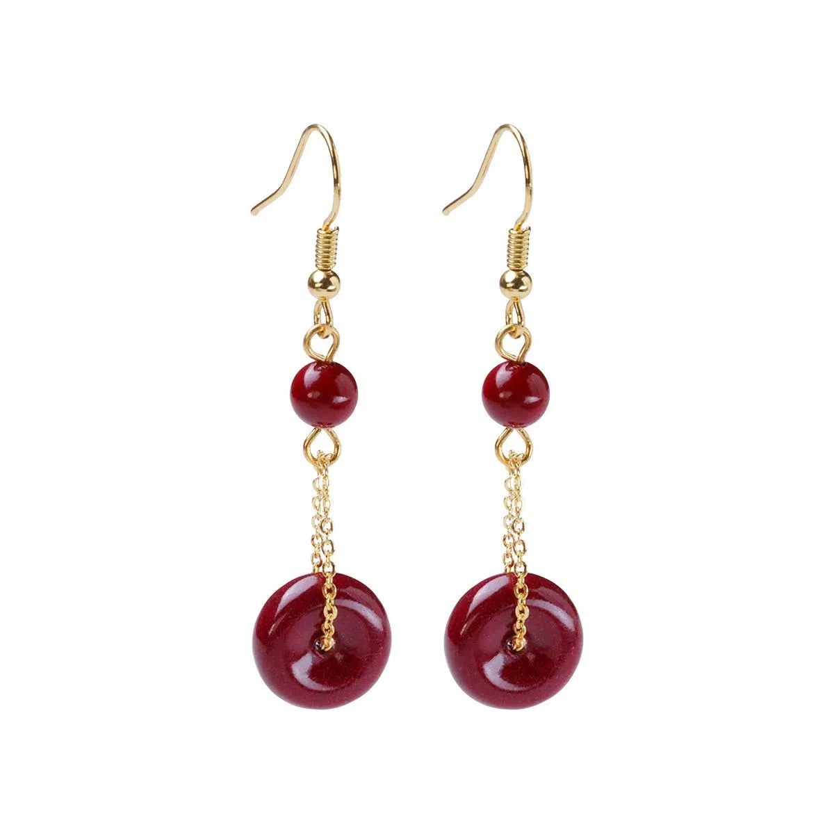 【‘朱’事顺意】 凤凰涅磐 平安扣耳坠 本命年红转运珠 时来运转新中式耳饰#好运 再造辰砂朱砂 耳环 女款