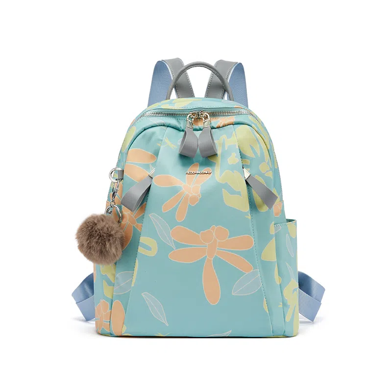 红蜻蜓 大容量运动轻便休闲百搭撞色印花韩版潮流时尚 织物 双肩包 常规 男女同款情侣款 浅蓝色