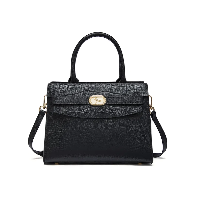 红蜻蜓 高档简约时尚潮流百搭 牛皮 手提包 男女同款情侣款 黑色