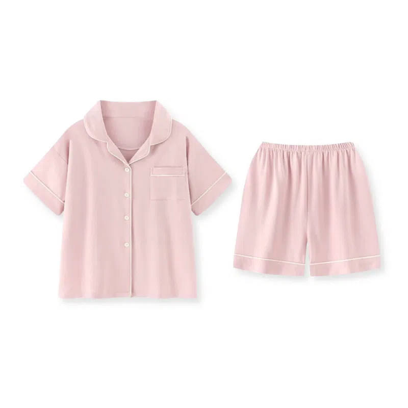 夏芬妍 简约休闲舒适时尚纯色纯棉翻领家居服亲肤宽松短袖短裤可外穿睡衣套装 女款