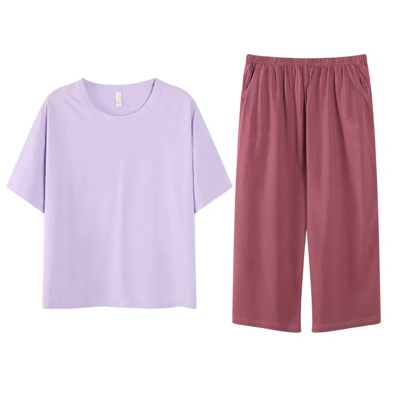 莫代尔 韩版舒适透气百搭圆领套头时尚睡衣套装 女款 紫色