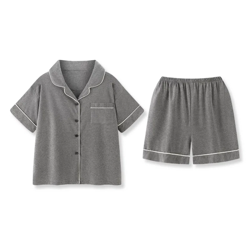 夏芬妍 简约休闲舒适时尚纯色纯棉翻领家居服亲肤宽松短袖短裤可外穿睡衣套装 女款