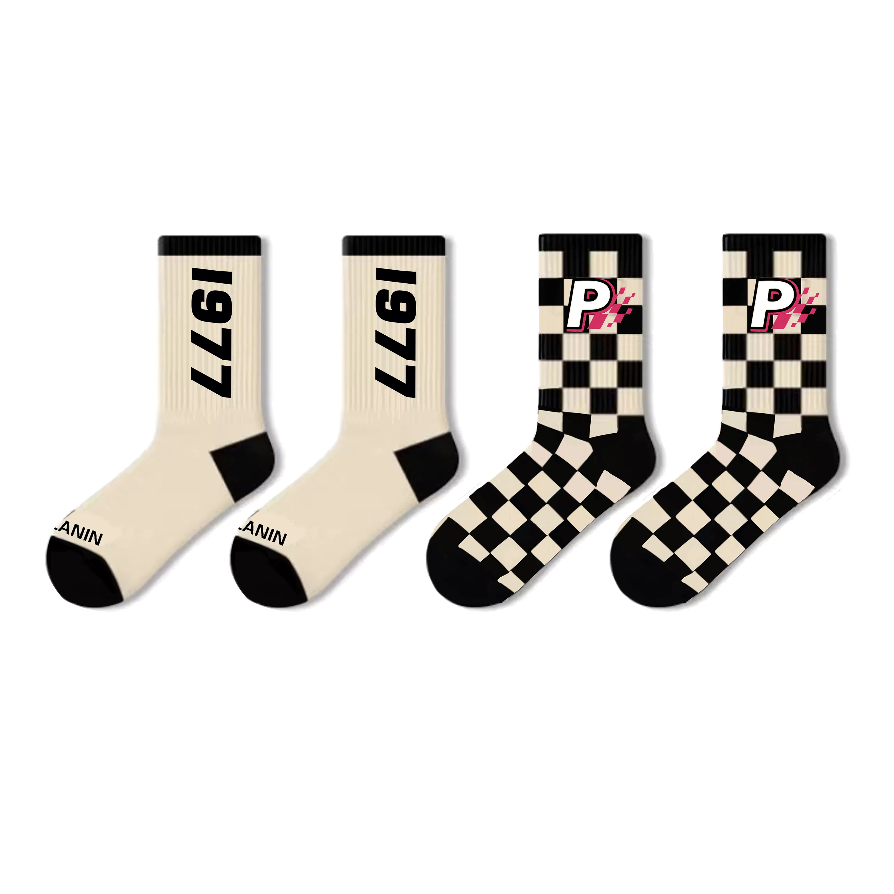 PLAN IN Street Retro Socks Gift Box 5 Pairs Black White