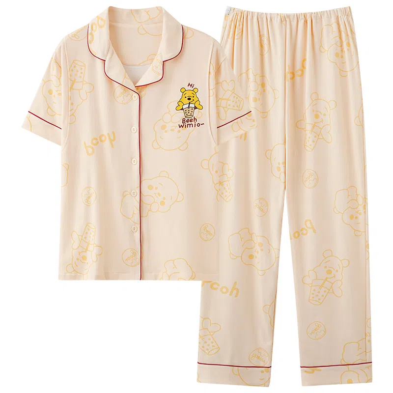 莫代尔 简约韩版舒适亲肤柔软轻盈透气微弹短袖长裤时尚家居产前产后月子服可外穿睡衣套装 女款 橙色