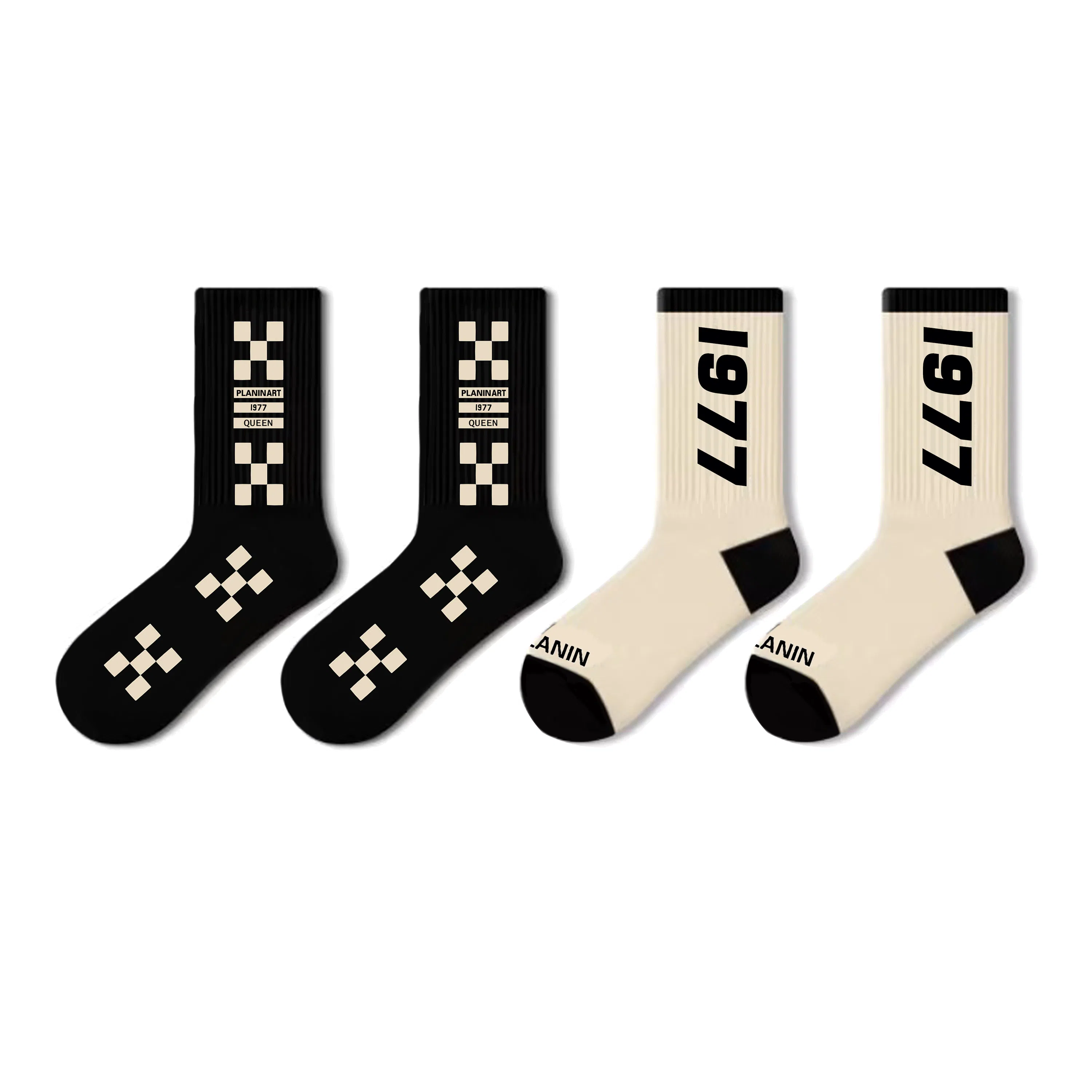 PLAN IN Street Retro Socks Gift Box 5 Pairs Black White