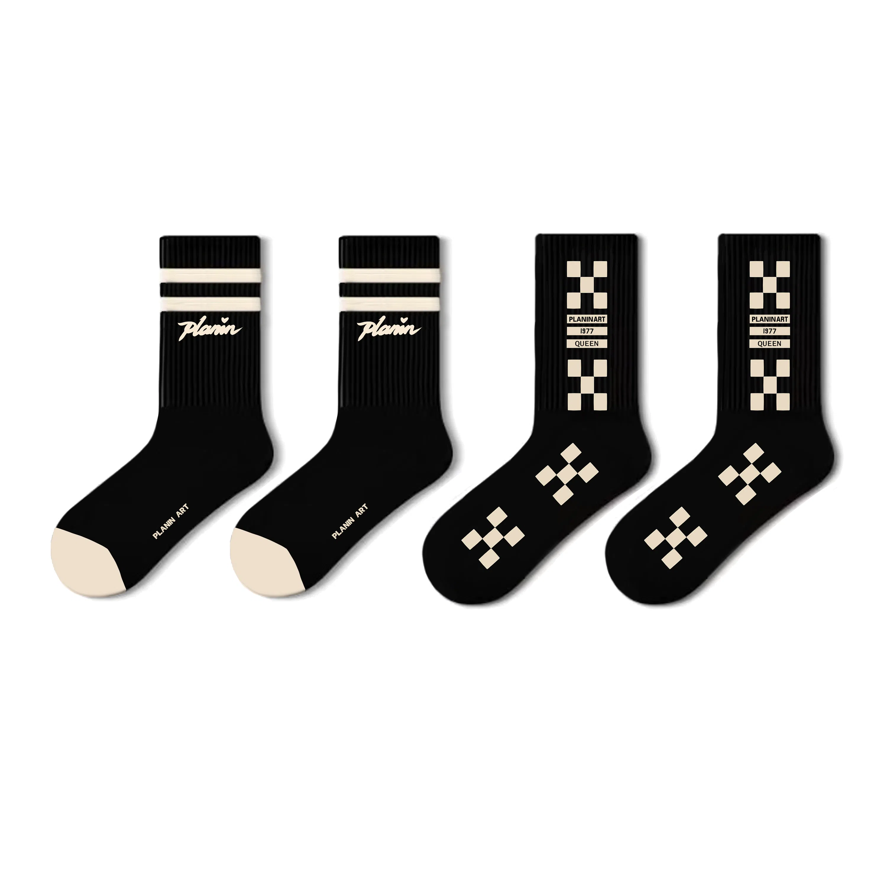 PLAN IN Street Retro Socks Gift Box 5 Pairs Black White