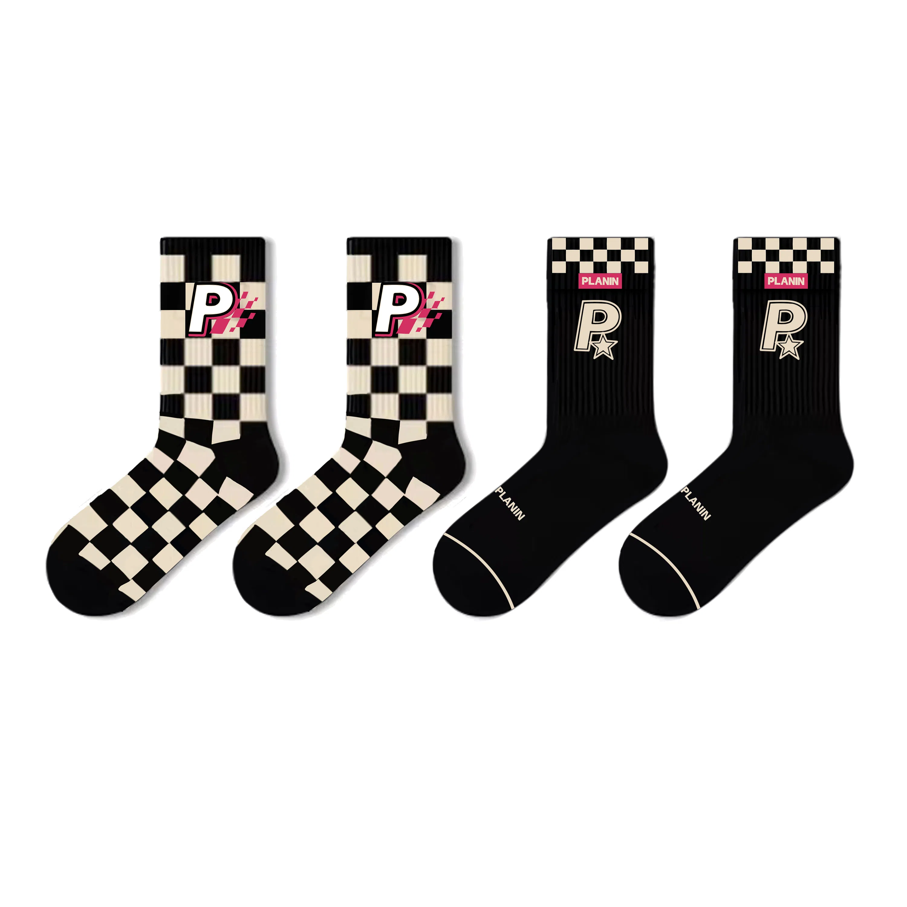 PLAN IN Street Retro Socks Gift Box 5 Pairs Black White