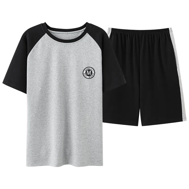 莫代尔 舒适透气亲肤细腻圆领套头短袖上衣柔软不易起球家居服可外穿五分裤睡衣套装 男款 黑色