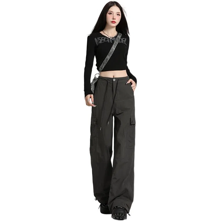 莫代尔 纯色高腰宽松工装休闲裤 女款