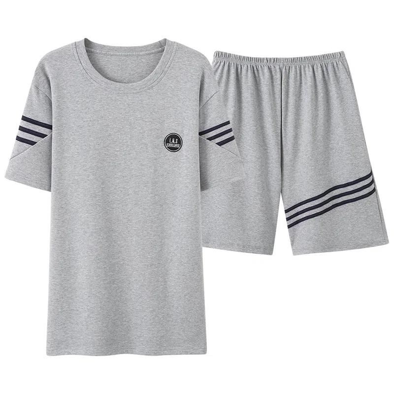 莫代尔 圆领套头慵懒风百搭短袖五分裤不易起球居家服可外穿睡衣套装 男款 浅灰色