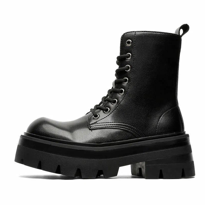 男士增高英伦风大头厚底中帮工装机车德比 马丁靴 男女同款