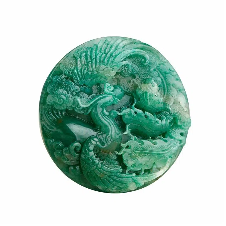 玉说 国风凤牌把饰天蓝料圆牌子 独山玉 把件摆件 男女同款情侣款