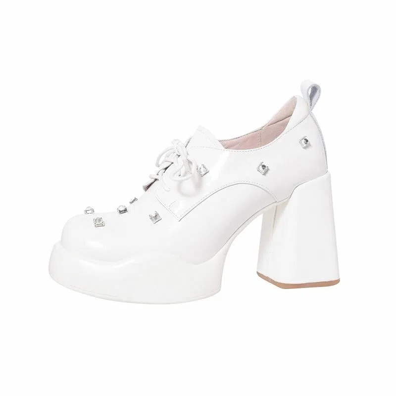 苏颜娇 牛皮 优雅百搭舒适简约   小众设计 复古 粗跟 高跟鞋 女