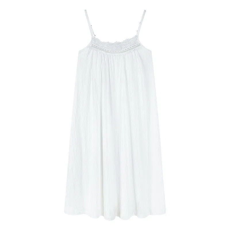 莫代尔 轻盈透气不闷舒适休闲柔软亲肤气质百搭带胸垫可外穿吊带夏季睡裙 女款 白色