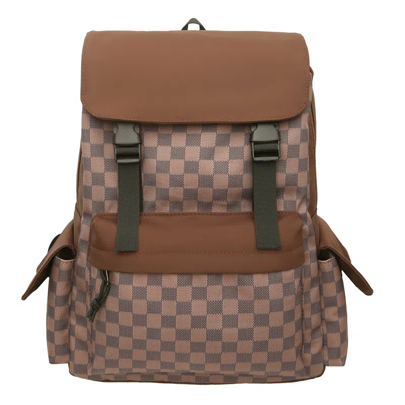 垣途者 潮流格子时尚百搭 尼龙 双肩包 男女同款情侣款 棕色/黑色