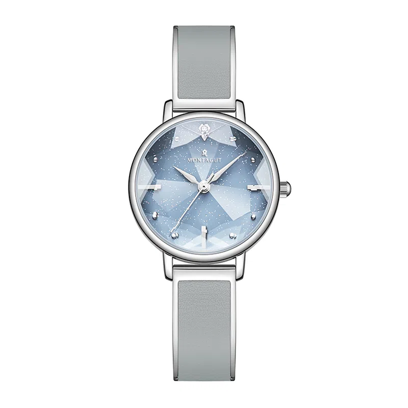 梦特娇 法国巴黎轻奢品牌 精致设计小众潮流女学生 高级感时尚简约 女表  石英机芯 合金表带 男女同款 蓝色表盘 气质优雅腕表 限定皮盒