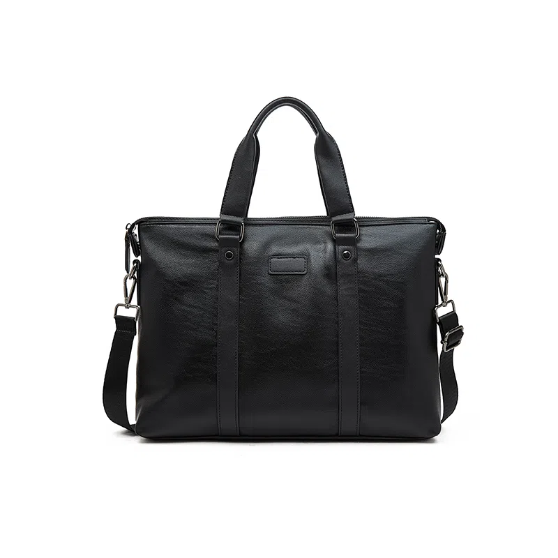 老人头 商务休闲时尚轻便百搭  合成革 手提斜挎公文包 常规 男款 黑色