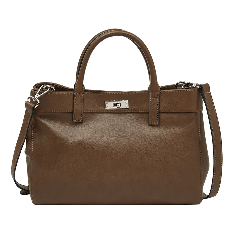 老人头 精致百搭时尚日常通勤单肩 头层牛皮 手提包 女款 黑色/咖色/棕色